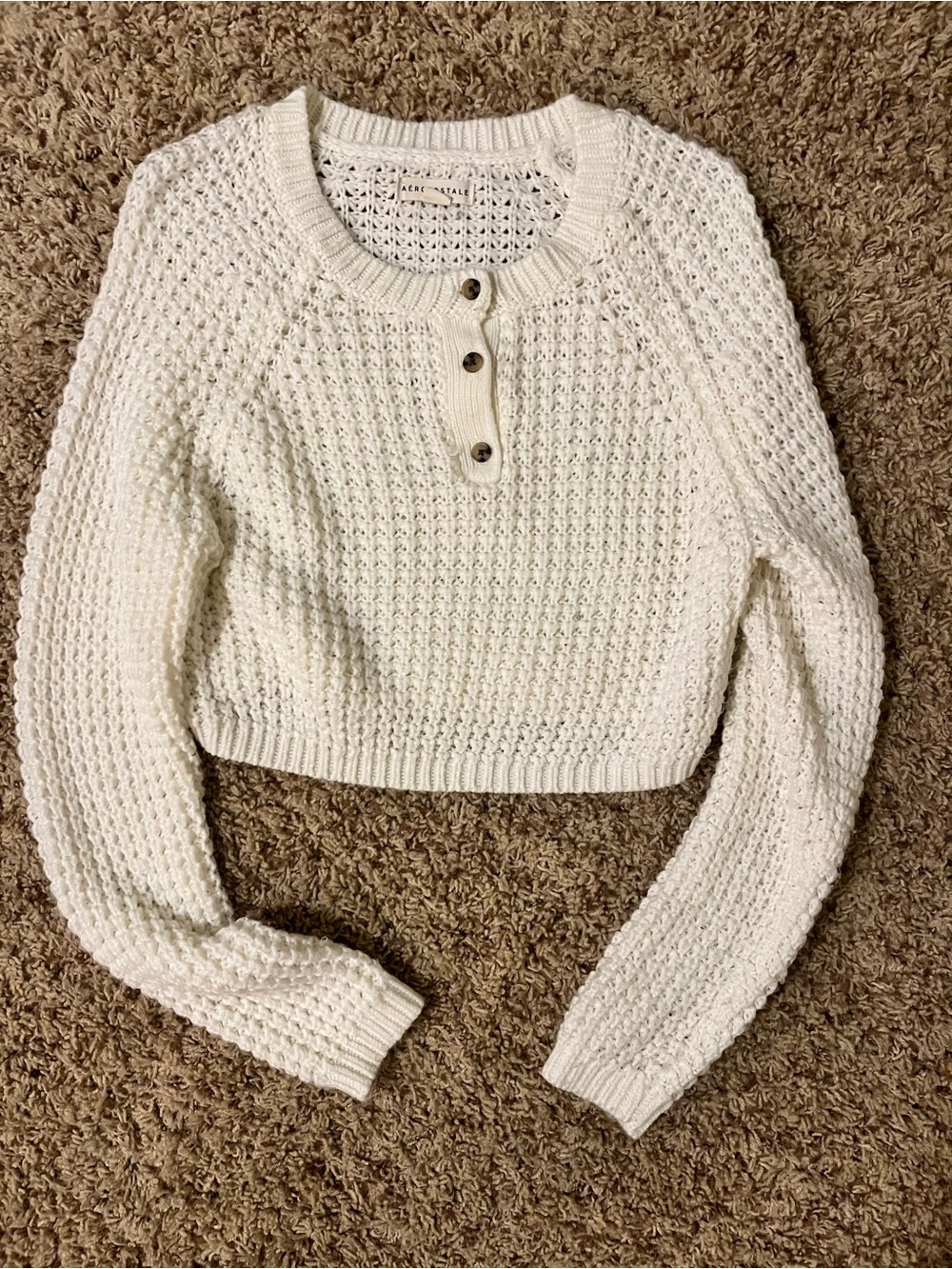 Aeropostale Cream Open-Knit Pullover